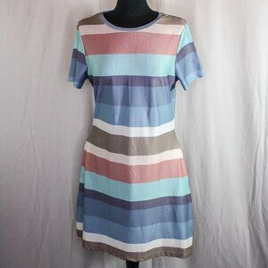 Simplee Striped Dress Pastels Short Sleeves Size M